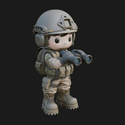 Chibi Soldier with Binoculars Statue Design 1 3D Print