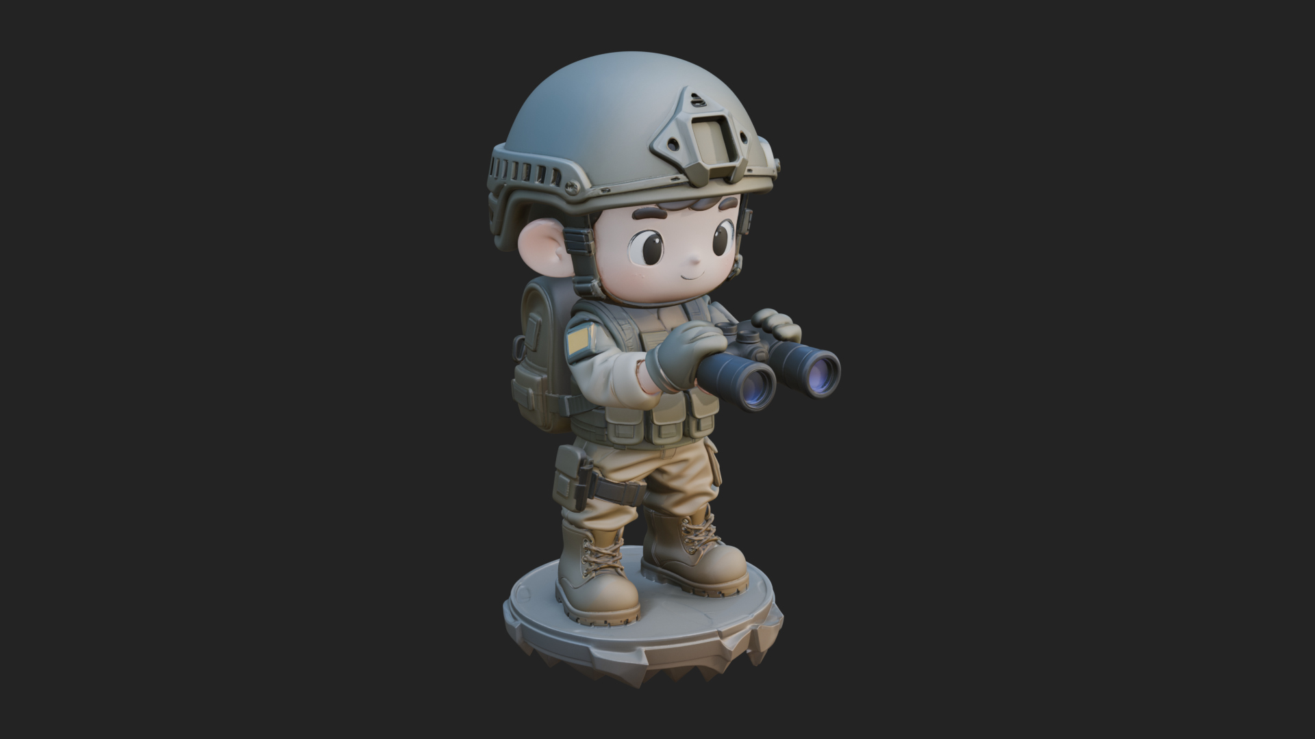 Chibi Soldier with Binoculars Statue Design 2 3D Print 3D Model