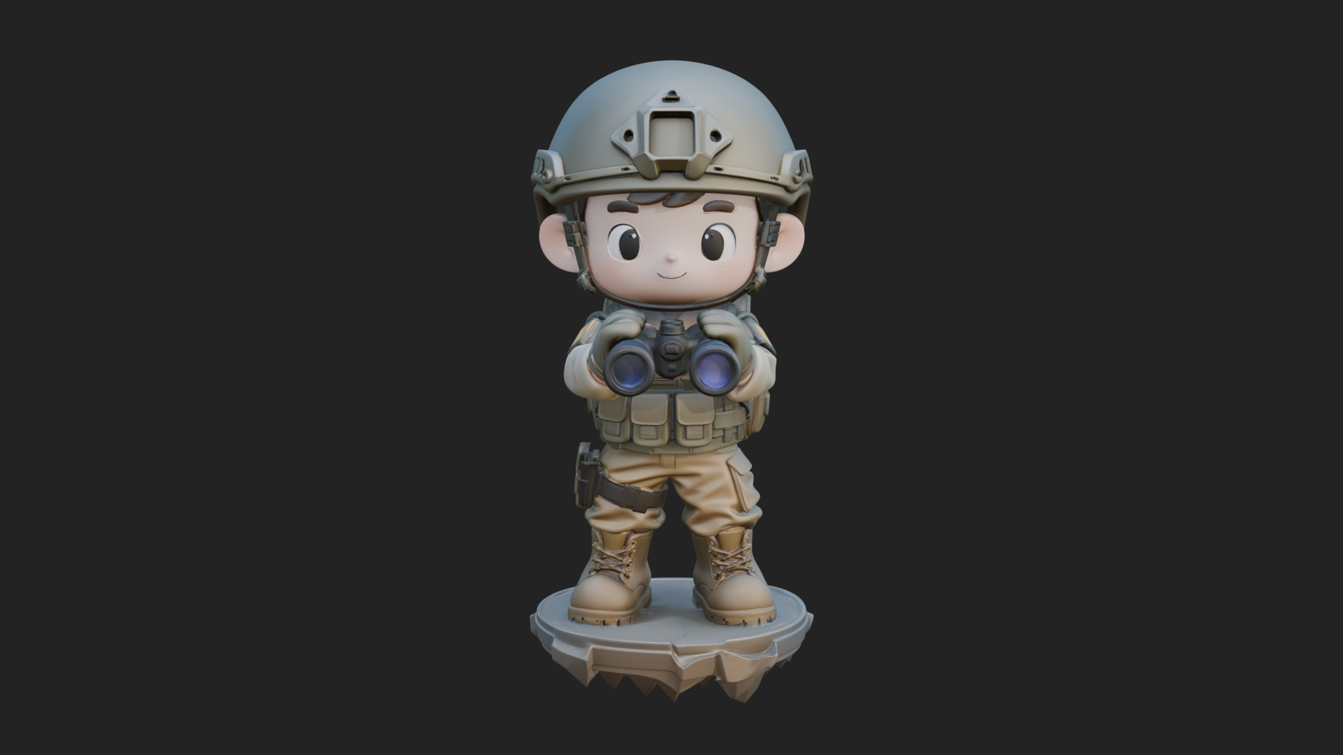 Chibi Soldier with Binoculars Statue Design 2 3D Print 3D Model