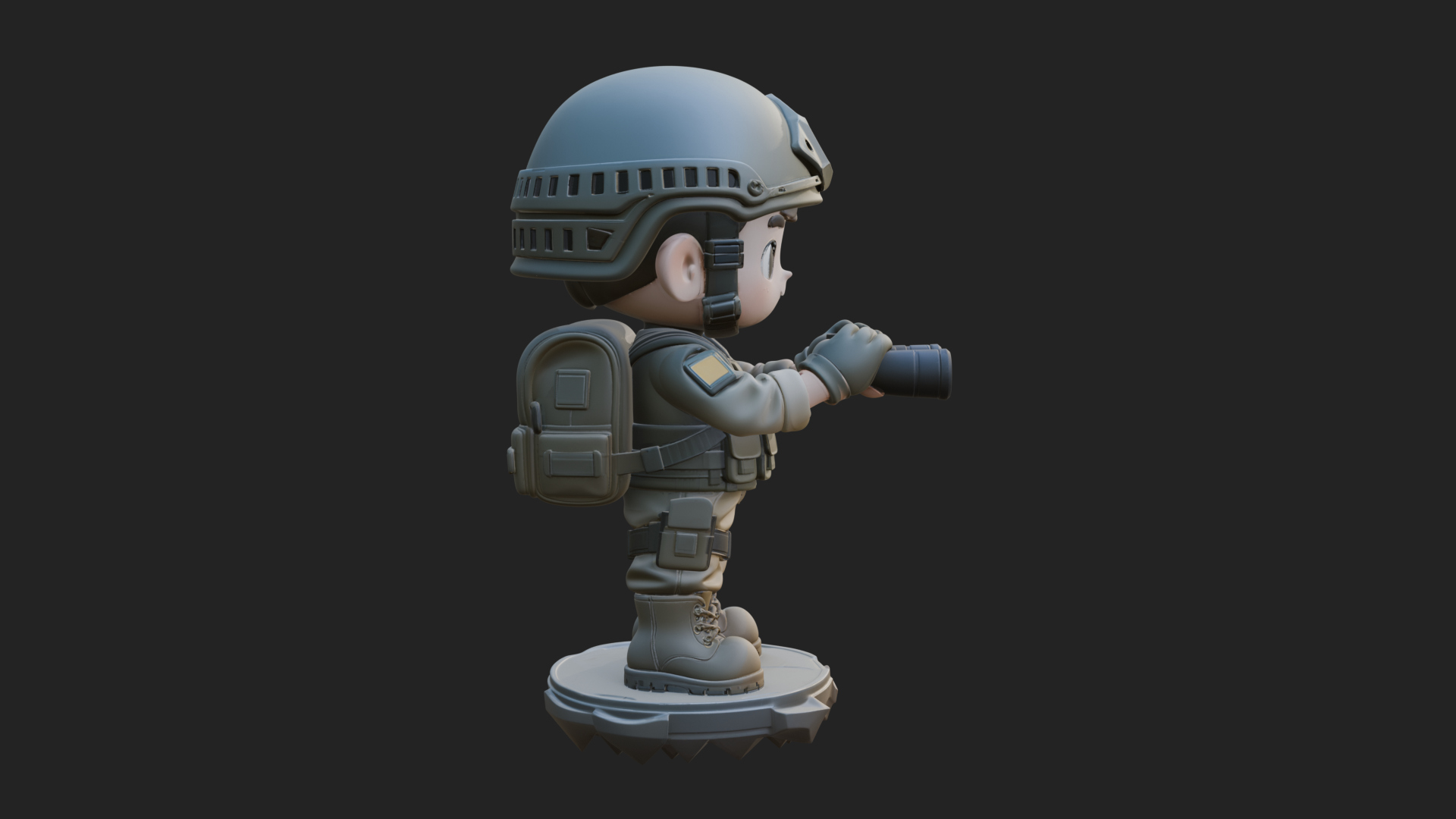 Chibi Soldier with Binoculars Statue Design 2 3D Print 3D Model