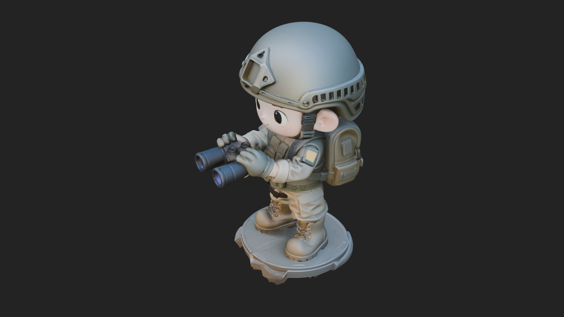 Chibi Soldier with Binoculars Statue Design 2 3D Print 3D Model