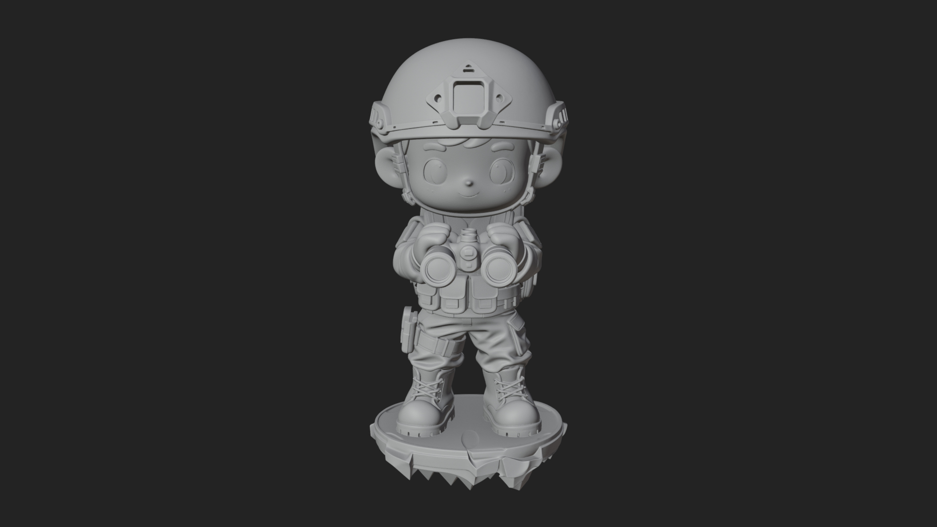 Chibi Soldier with Binoculars Statue Design 2 3D Print 3D Model