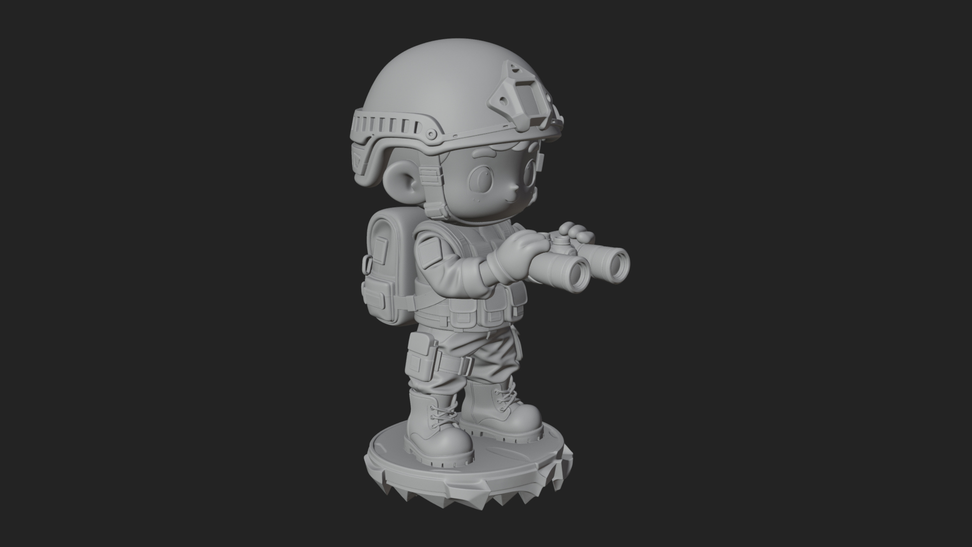 Chibi Soldier with Binoculars Statue Design 2 3D Print 3D Model