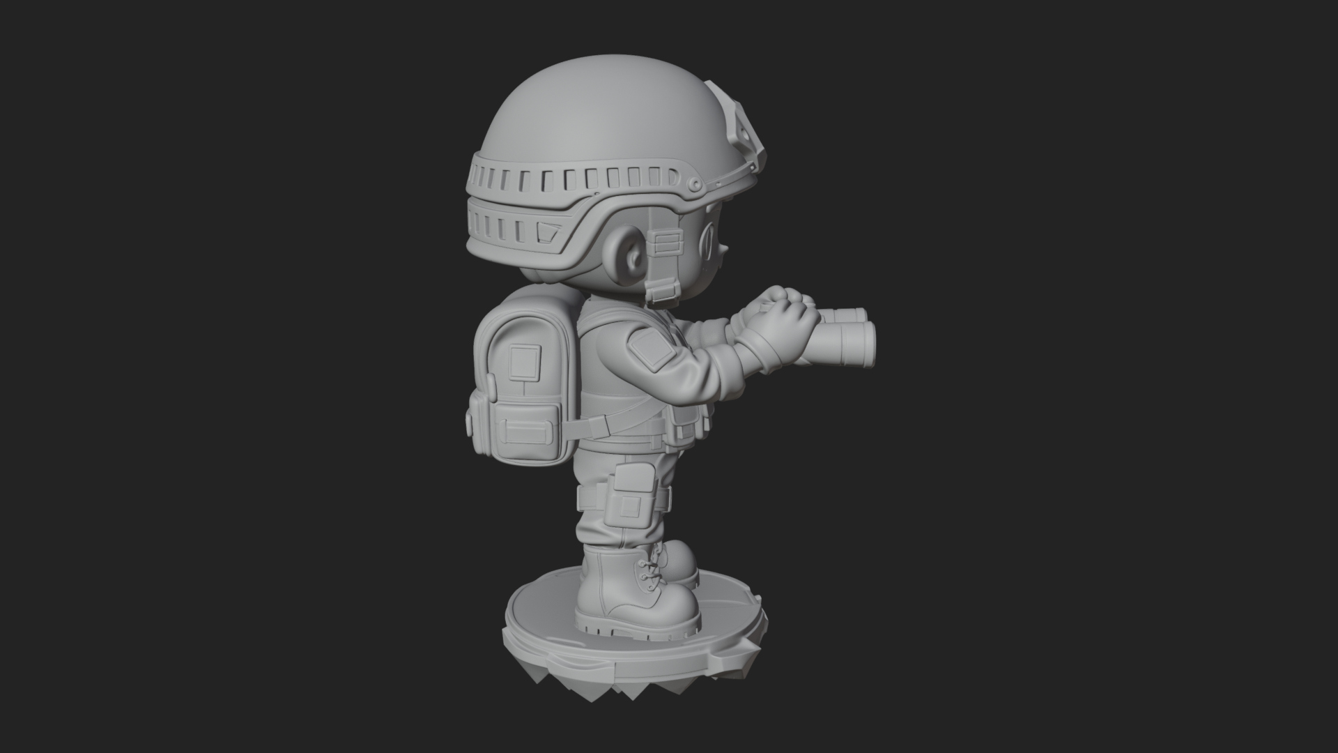 Chibi Soldier with Binoculars Statue Design 2 3D Print 3D Model