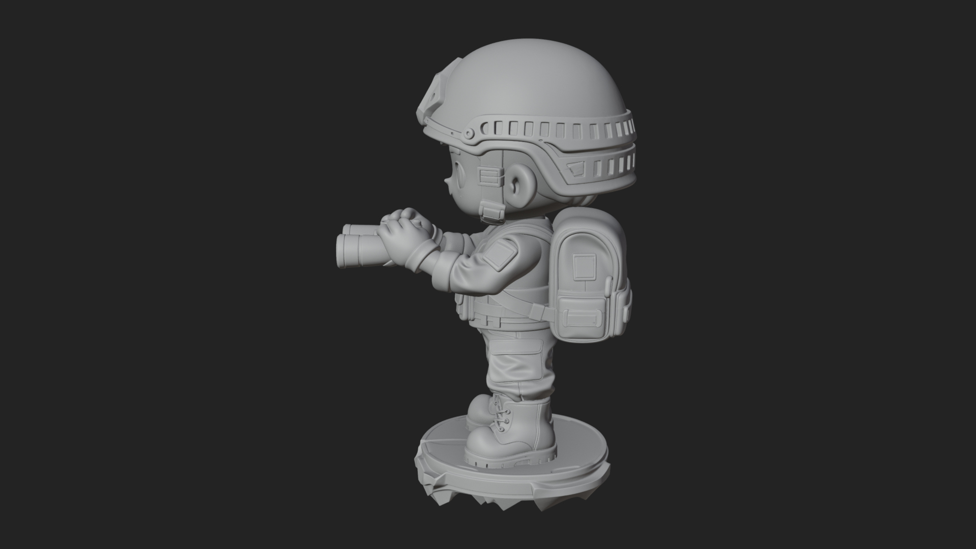 Chibi Soldier with Binoculars Statue Design 2 3D Print 3D Model