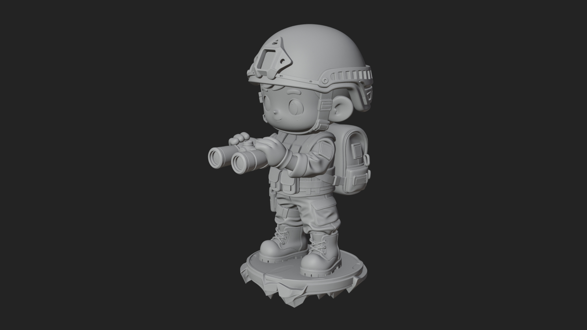 Chibi Soldier with Binoculars Statue Design 2 3D Print 3D Model