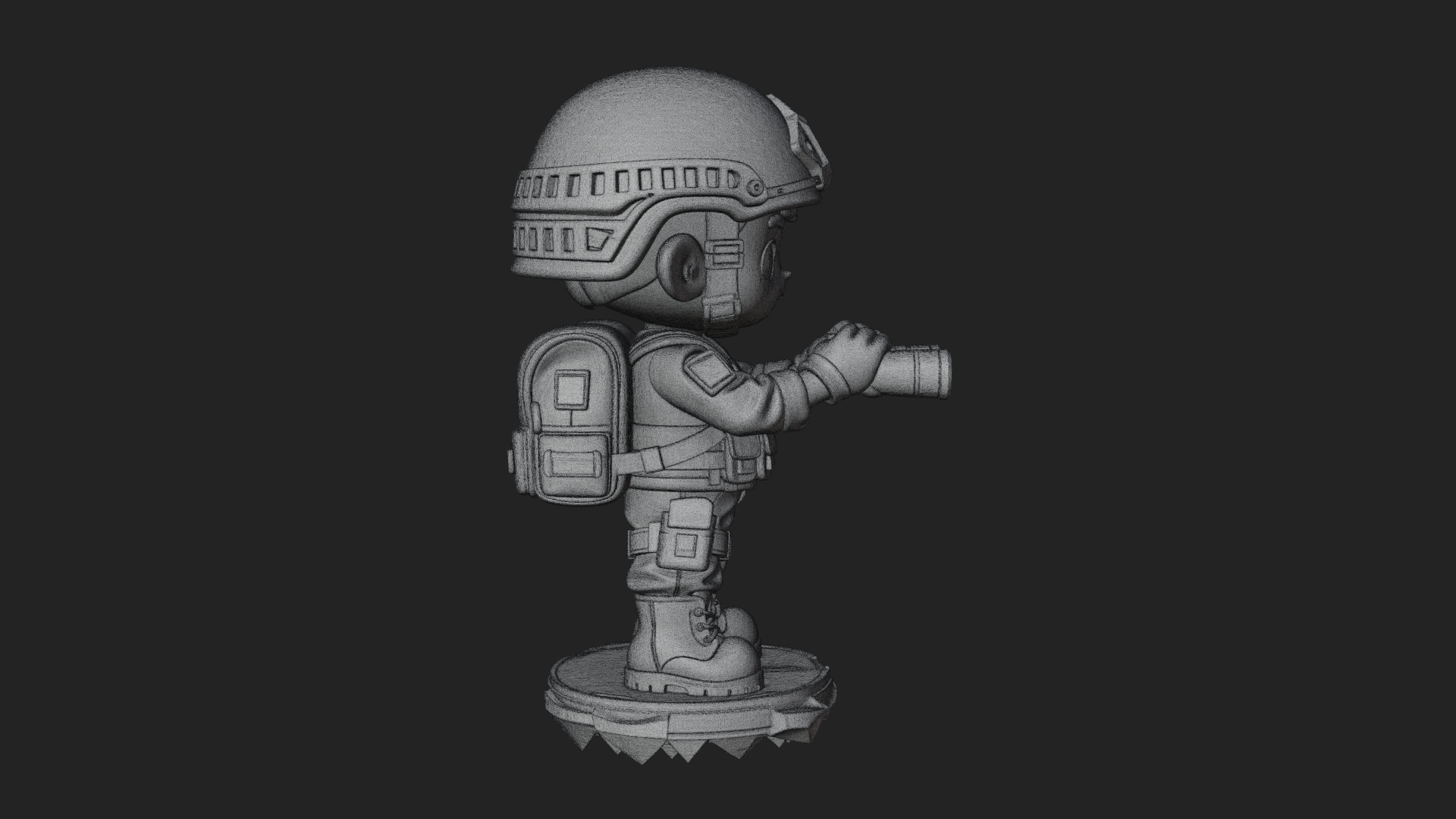 Chibi Soldier with Binoculars Statue Design 2 3D Print 3D Model