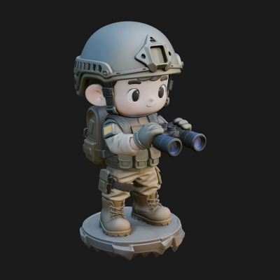 Chibi Soldier with Binoculars Statue Design 2 3D Print