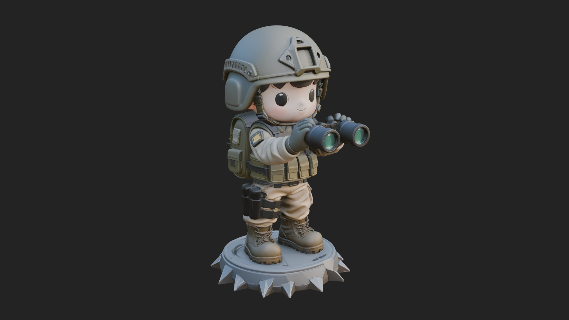 Chibi Soldier with Binoculars Statue Design 3 3D Print 3D Model