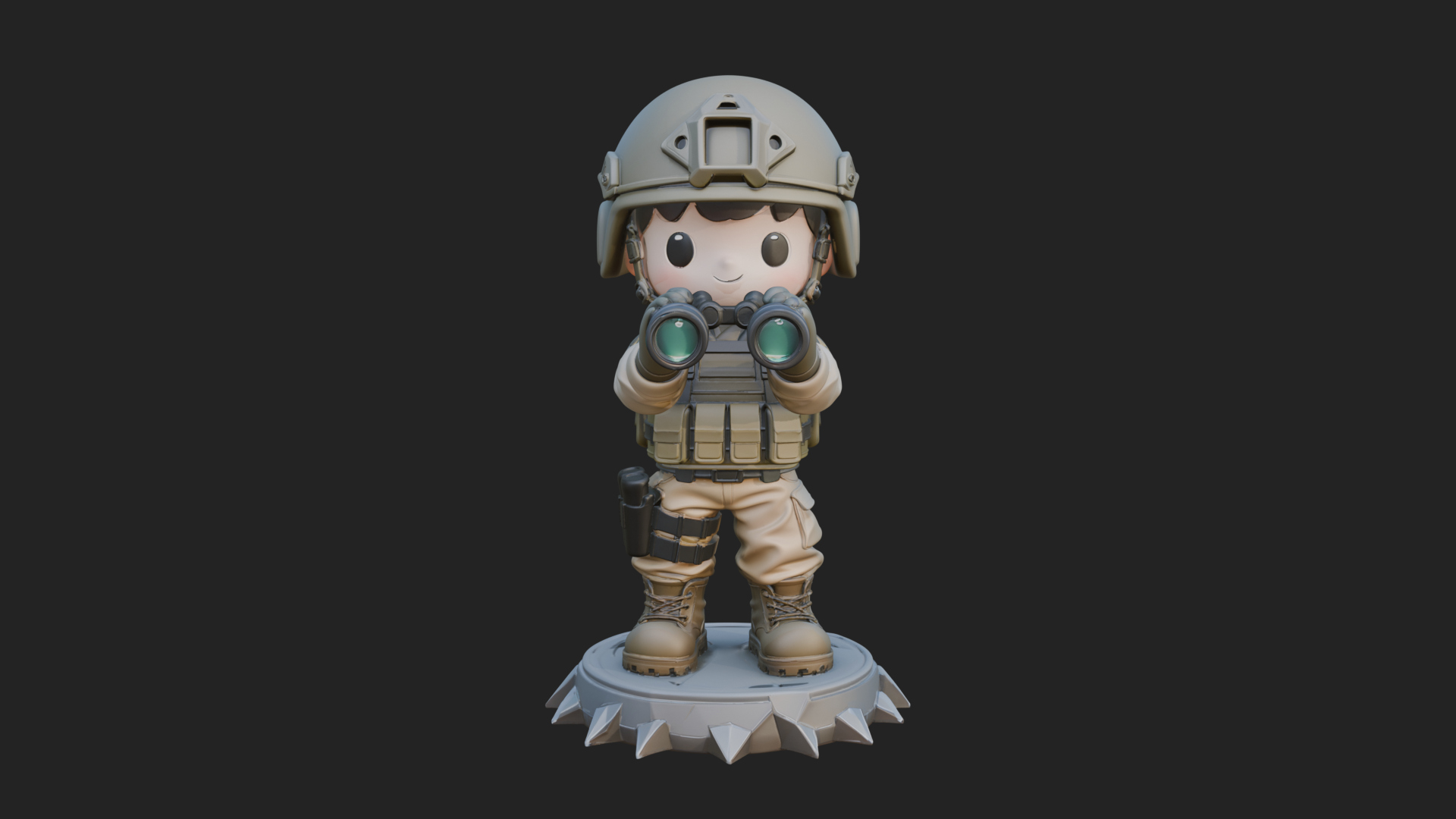 Chibi Soldier with Binoculars Statue Design 3 3D Print 3D Model