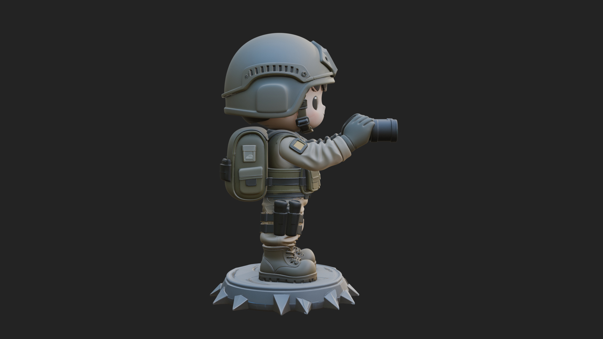 Chibi Soldier with Binoculars Statue Design 3 3D Print 3D Model