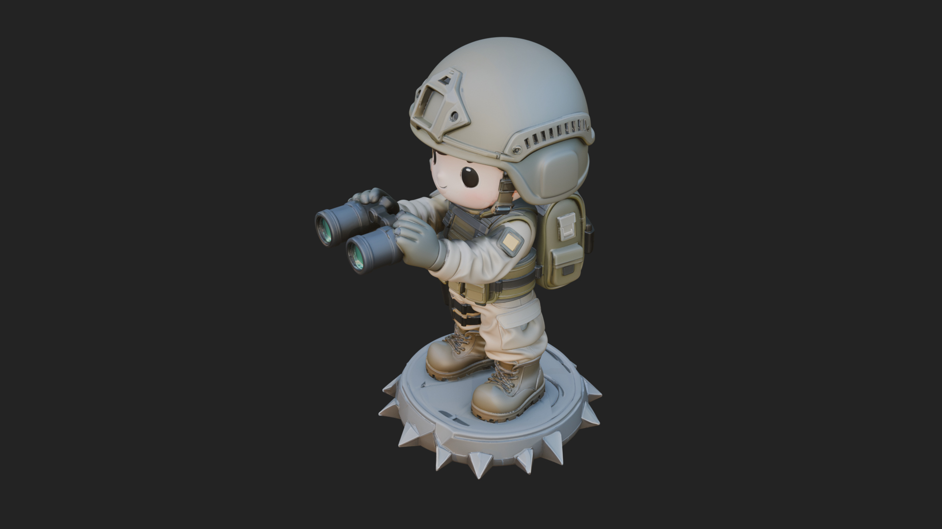 Chibi Soldier with Binoculars Statue Design 3 3D Print 3D Model