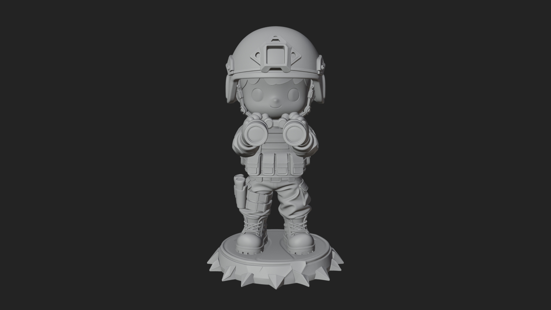 Chibi Soldier with Binoculars Statue Design 3 3D Print 3D Model