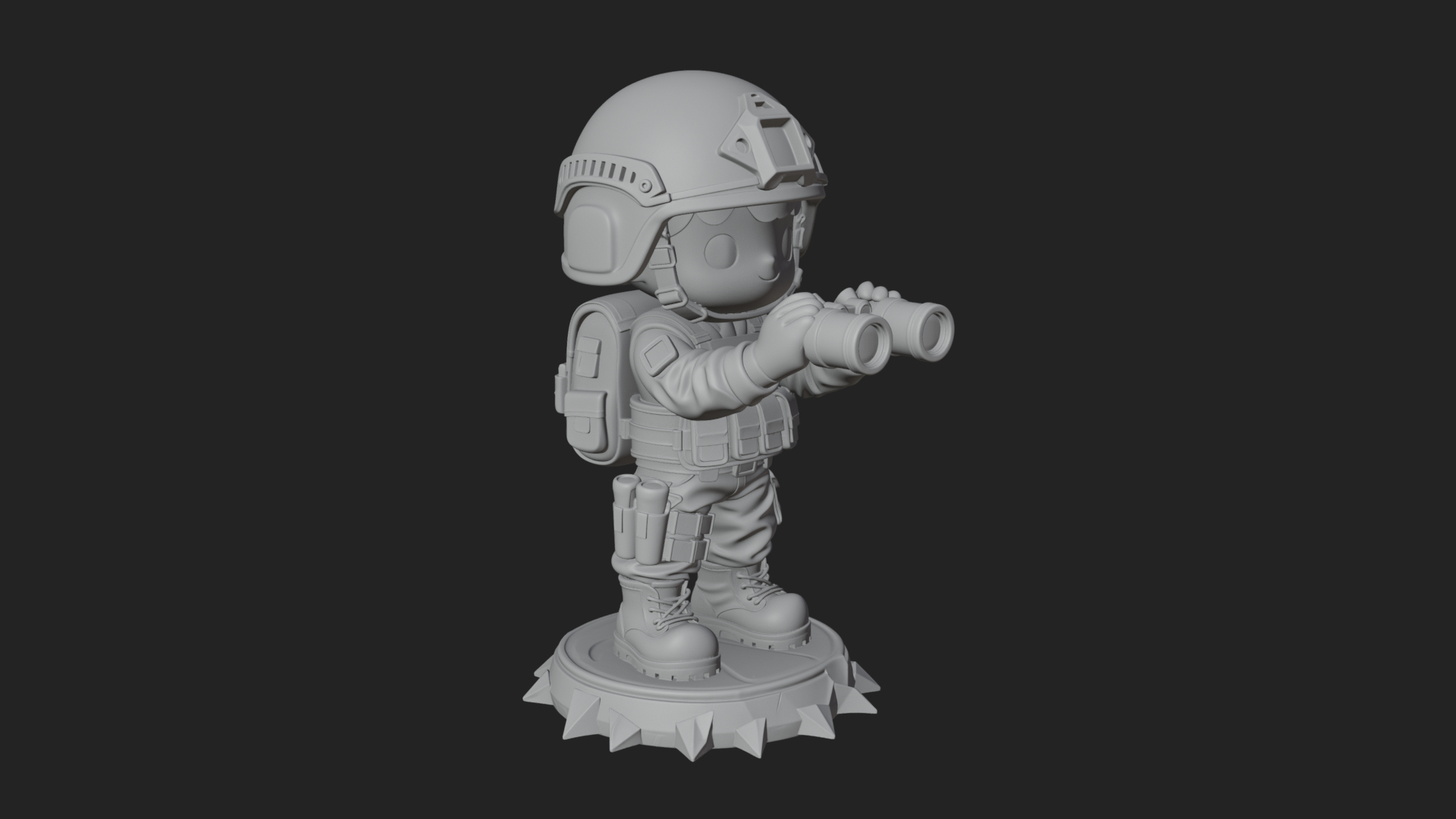 Chibi Soldier with Binoculars Statue Design 3 3D Print 3D Model