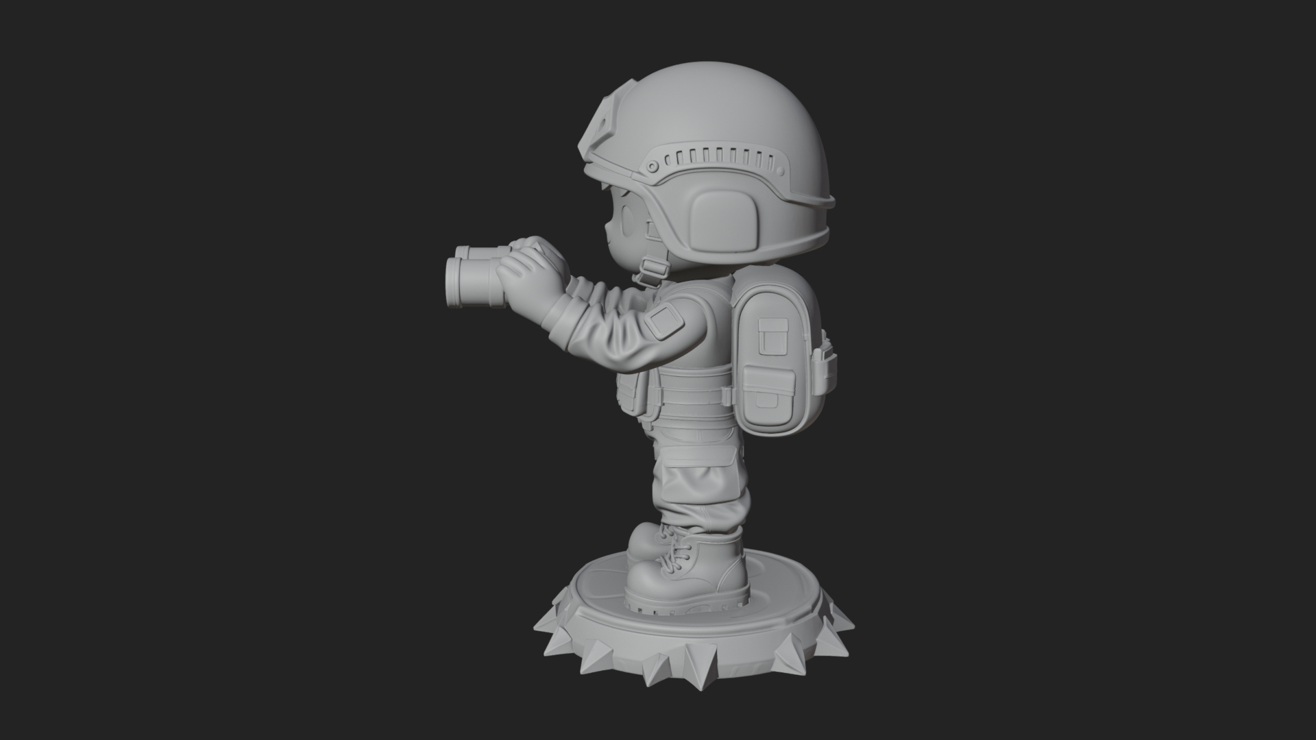 Chibi Soldier with Binoculars Statue Design 3 3D Print 3D Model