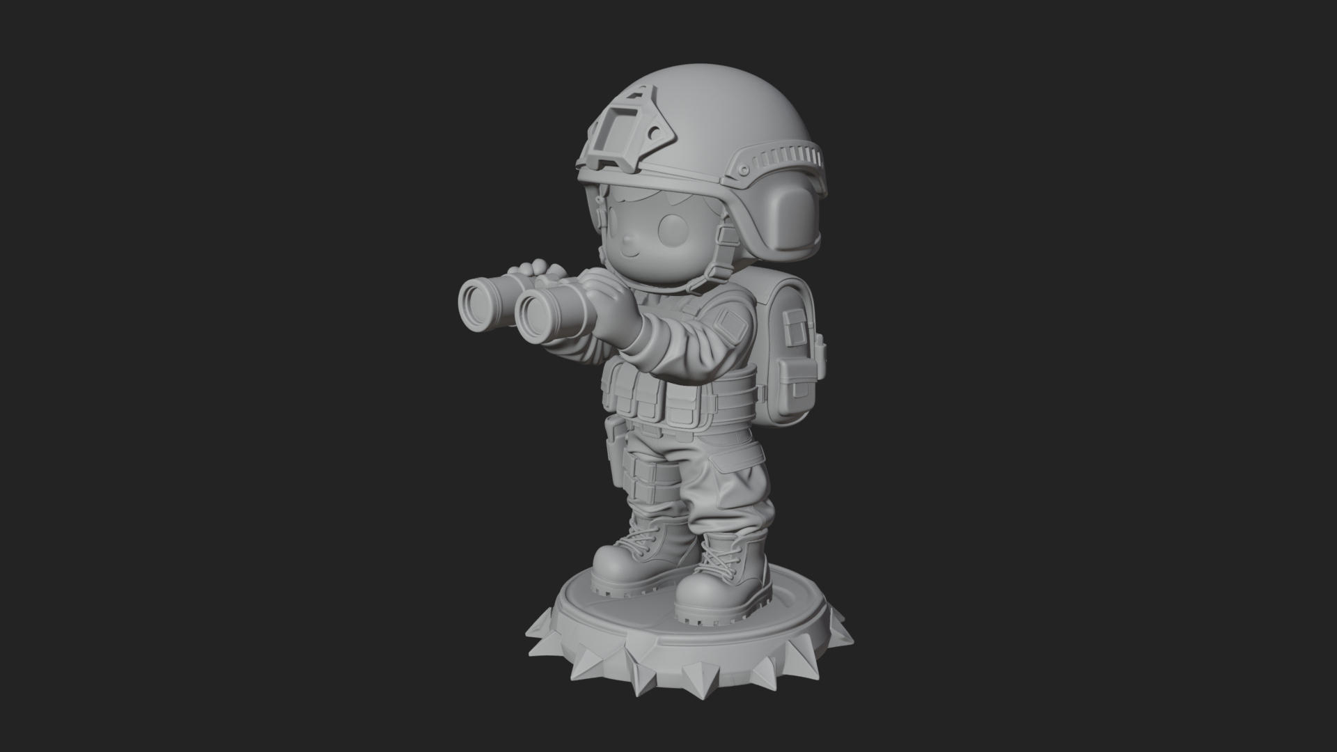 Chibi Soldier with Binoculars Statue Design 3 3D Print 3D Model