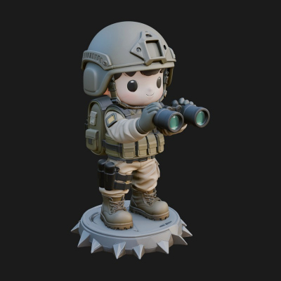 Chibi Soldier with Binoculars Statue Design 3 3D Print