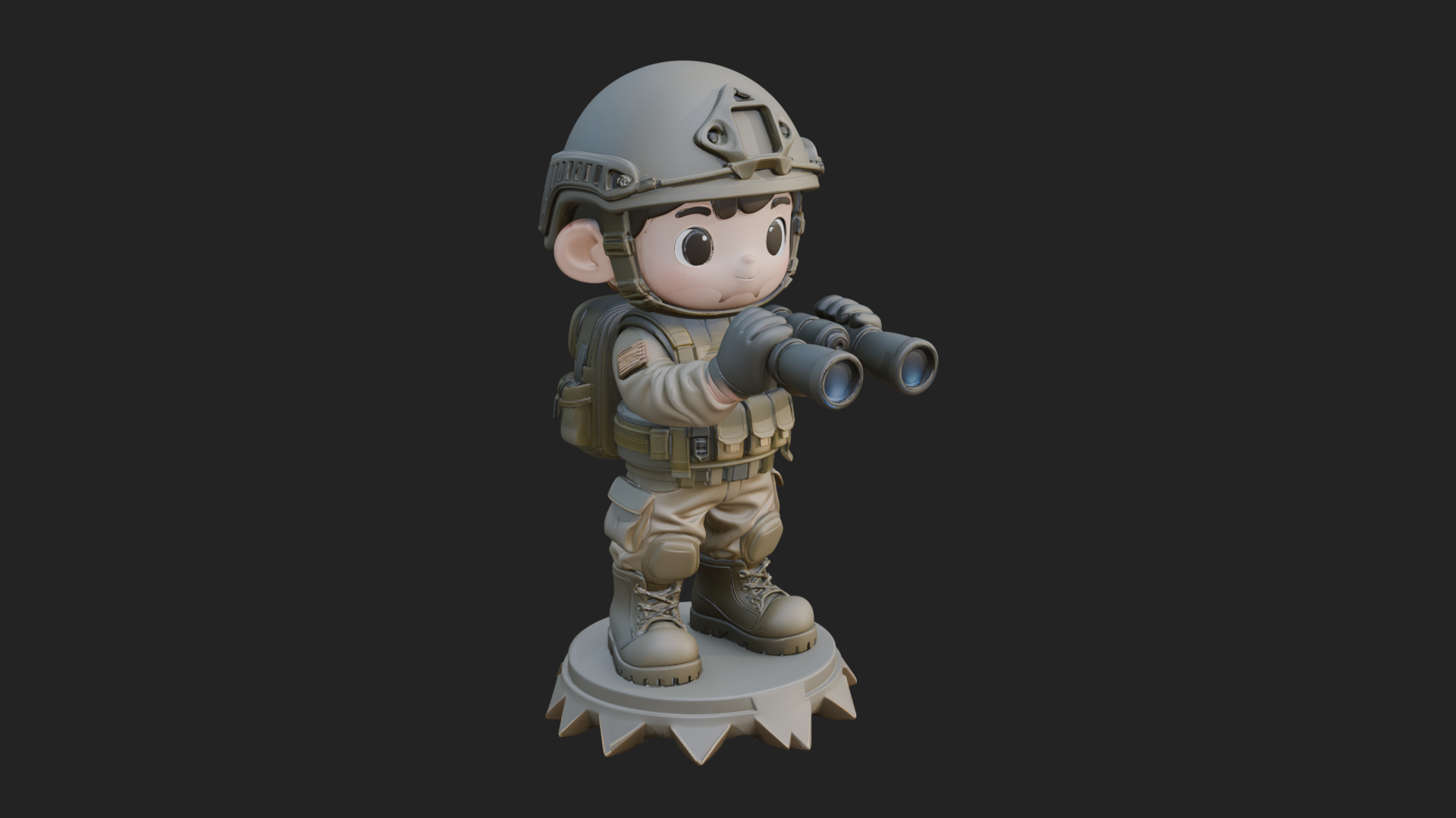 Chibi Soldier with Binoculars Statue Design 4 3D Print 3D Model