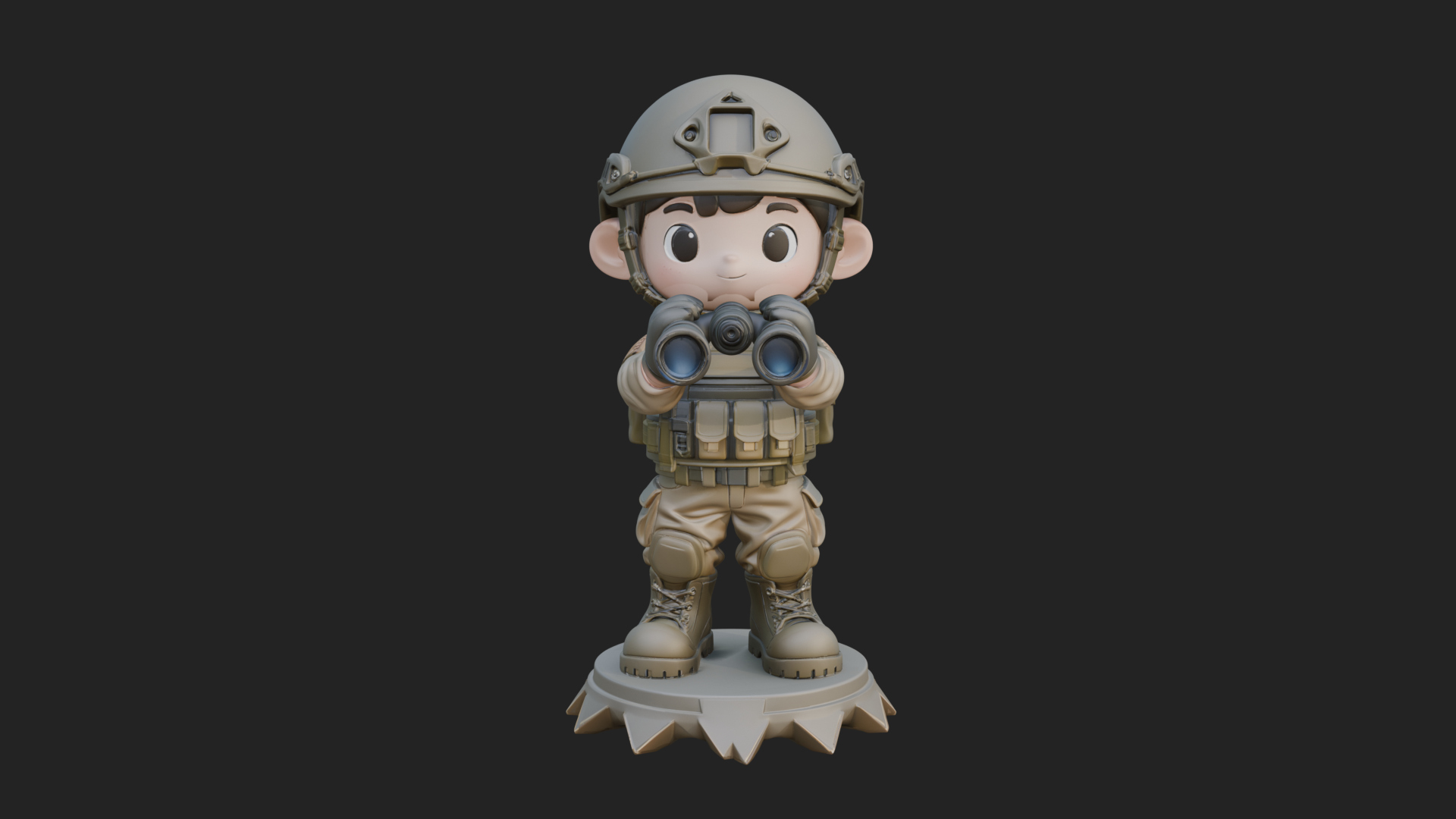 Chibi Soldier with Binoculars Statue Design 4 3D Print 3D Model