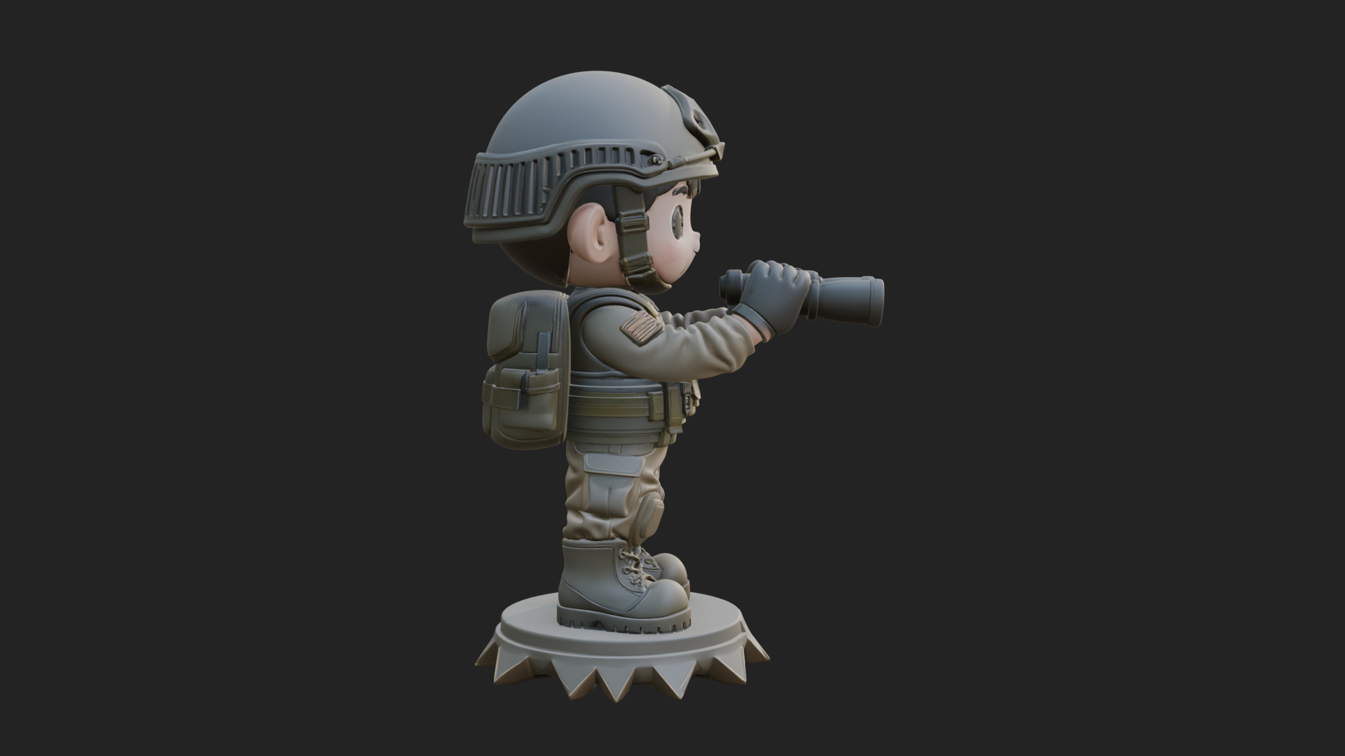 Chibi Soldier with Binoculars Statue Design 4 3D Print 3D Model