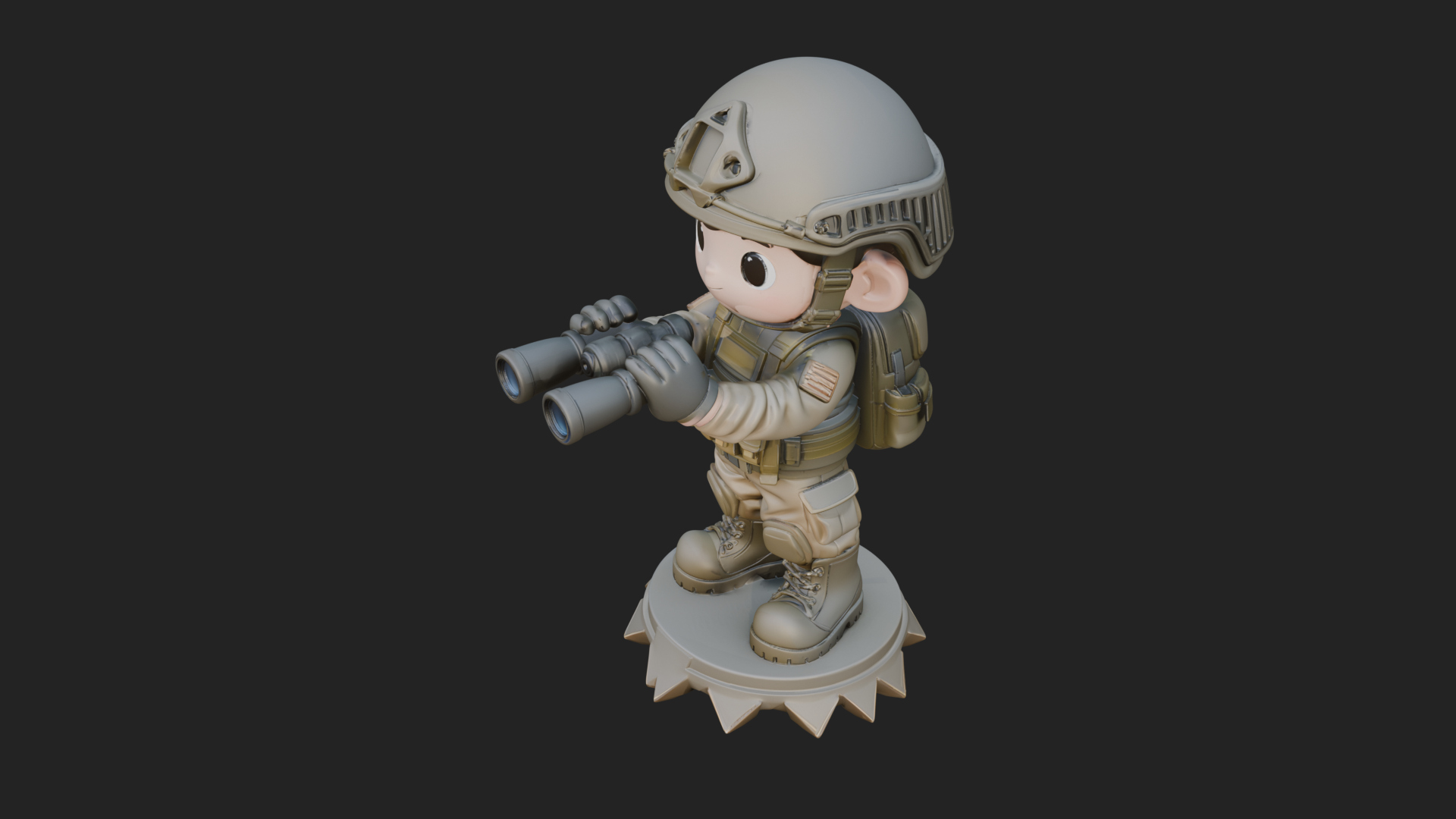 Chibi Soldier with Binoculars Statue Design 4 3D Print 3D Model