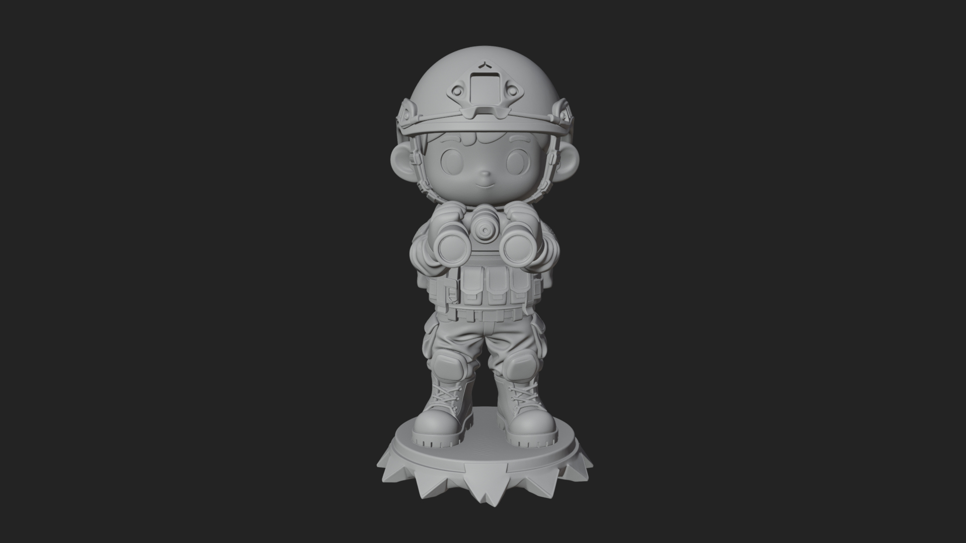 Chibi Soldier with Binoculars Statue Design 4 3D Print 3D Model