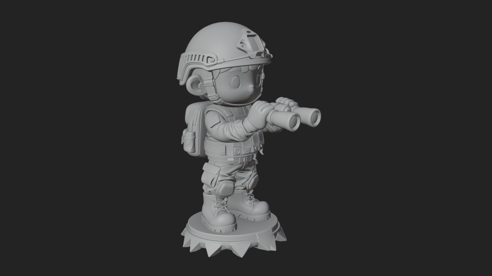 Chibi Soldier with Binoculars Statue Design 4 3D Print 3D Model