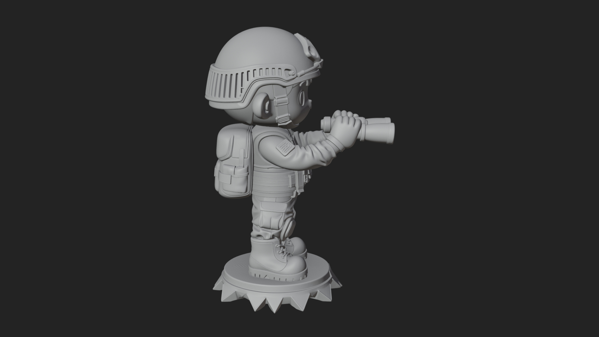 Chibi Soldier with Binoculars Statue Design 4 3D Print 3D Model