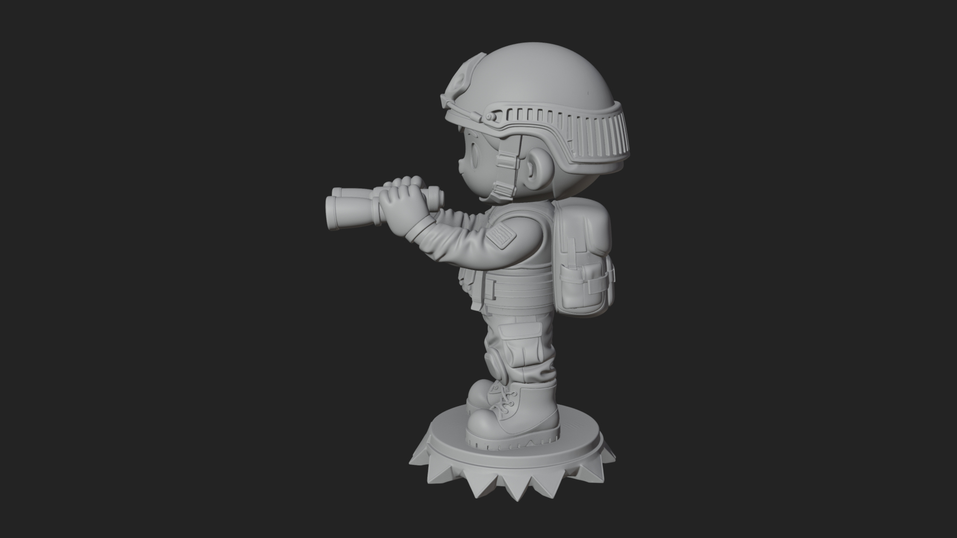 Chibi Soldier with Binoculars Statue Design 4 3D Print 3D Model