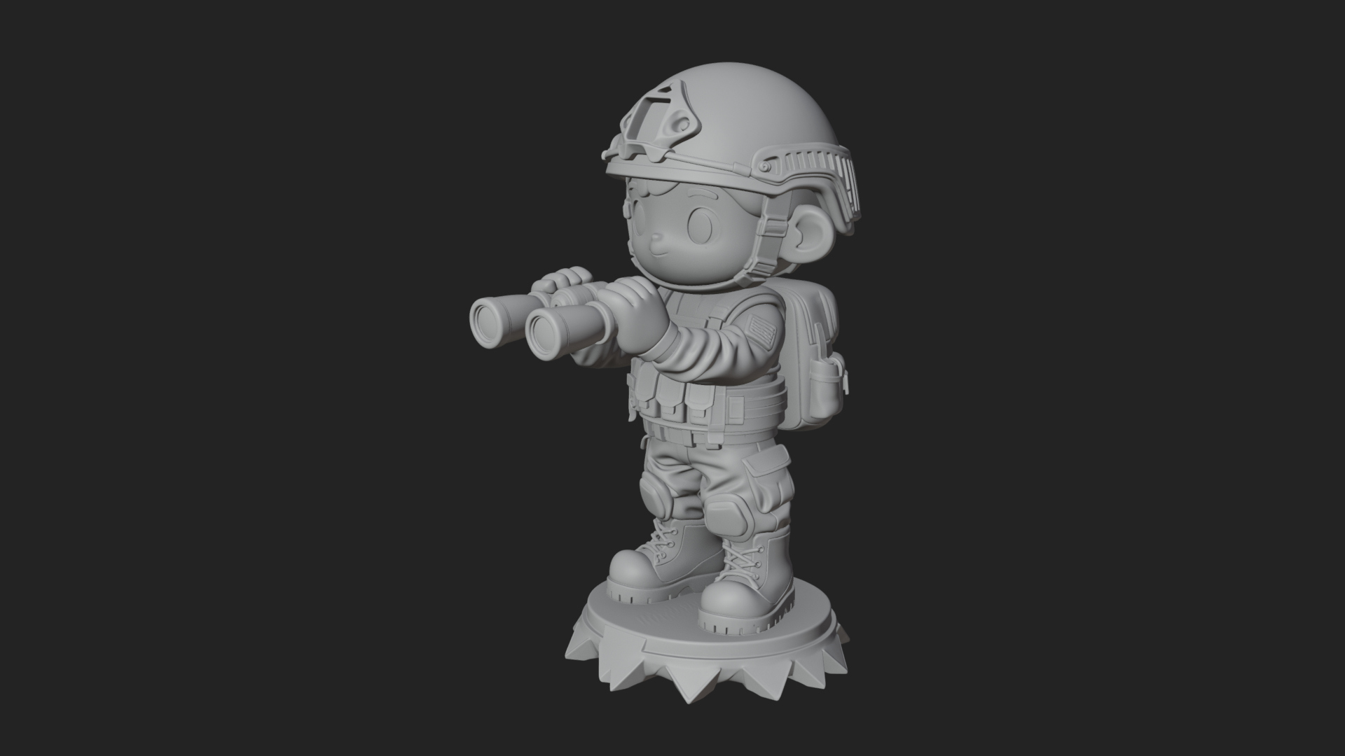 Chibi Soldier with Binoculars Statue Design 4 3D Print 3D Model
