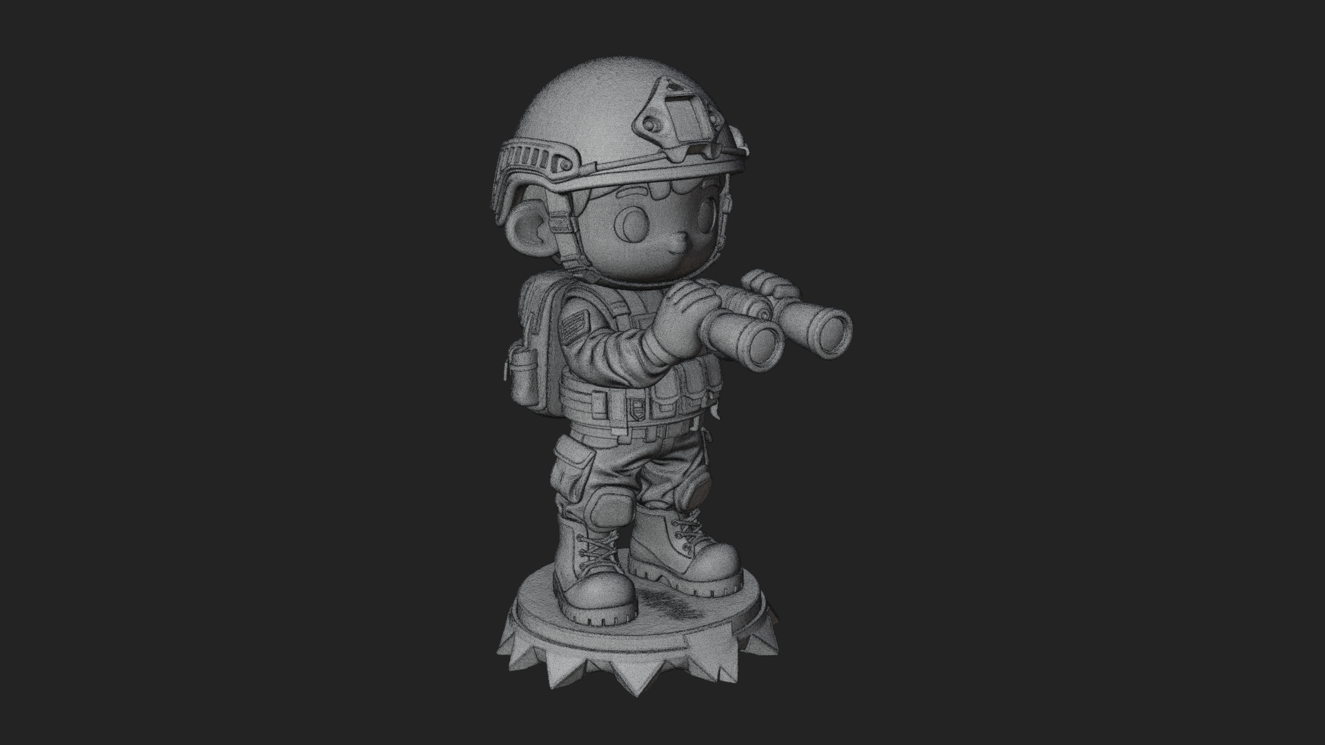 Chibi Soldier with Binoculars Statue Design 4 3D Print 3D Model