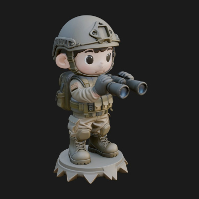 Chibi Soldier with Binoculars Statue Design 4 3D Print