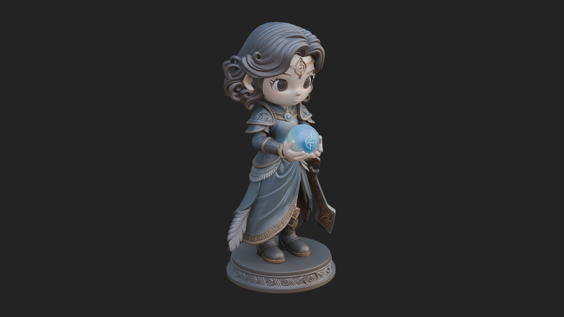 Chibi Sorceress with Orb Statue Design 1 3D Print Model 3D Model