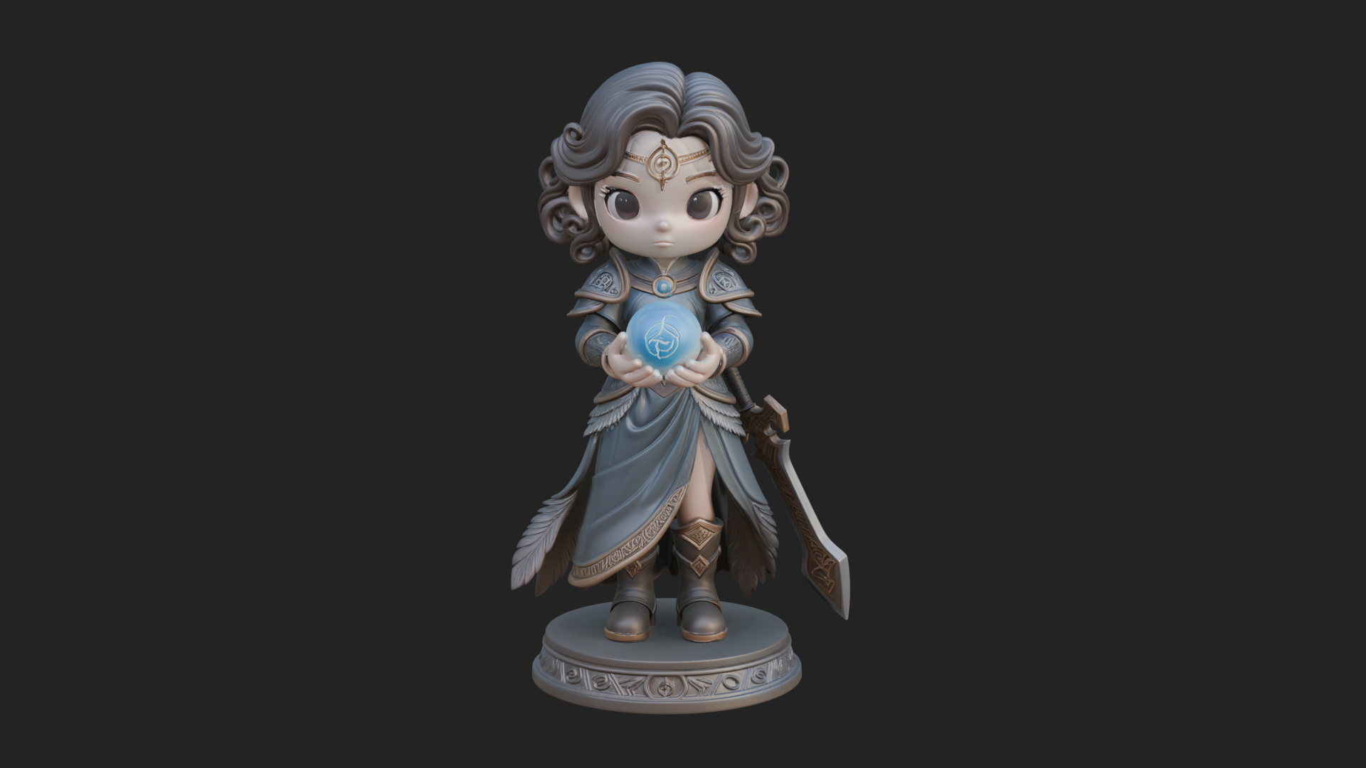 Chibi Sorceress with Orb Statue Design 1 3D Print Model 3D Model