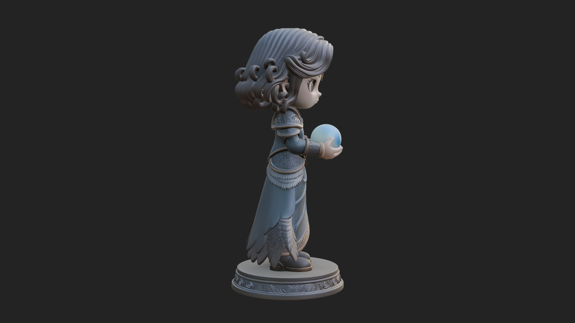 Chibi Sorceress with Orb Statue Design 1 3D Print Model 3D Model