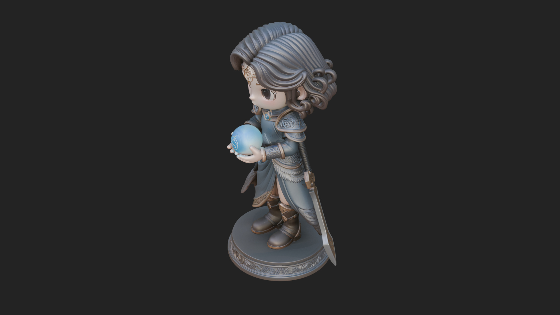 Chibi Sorceress with Orb Statue Design 1 3D Print Model 3D Model
