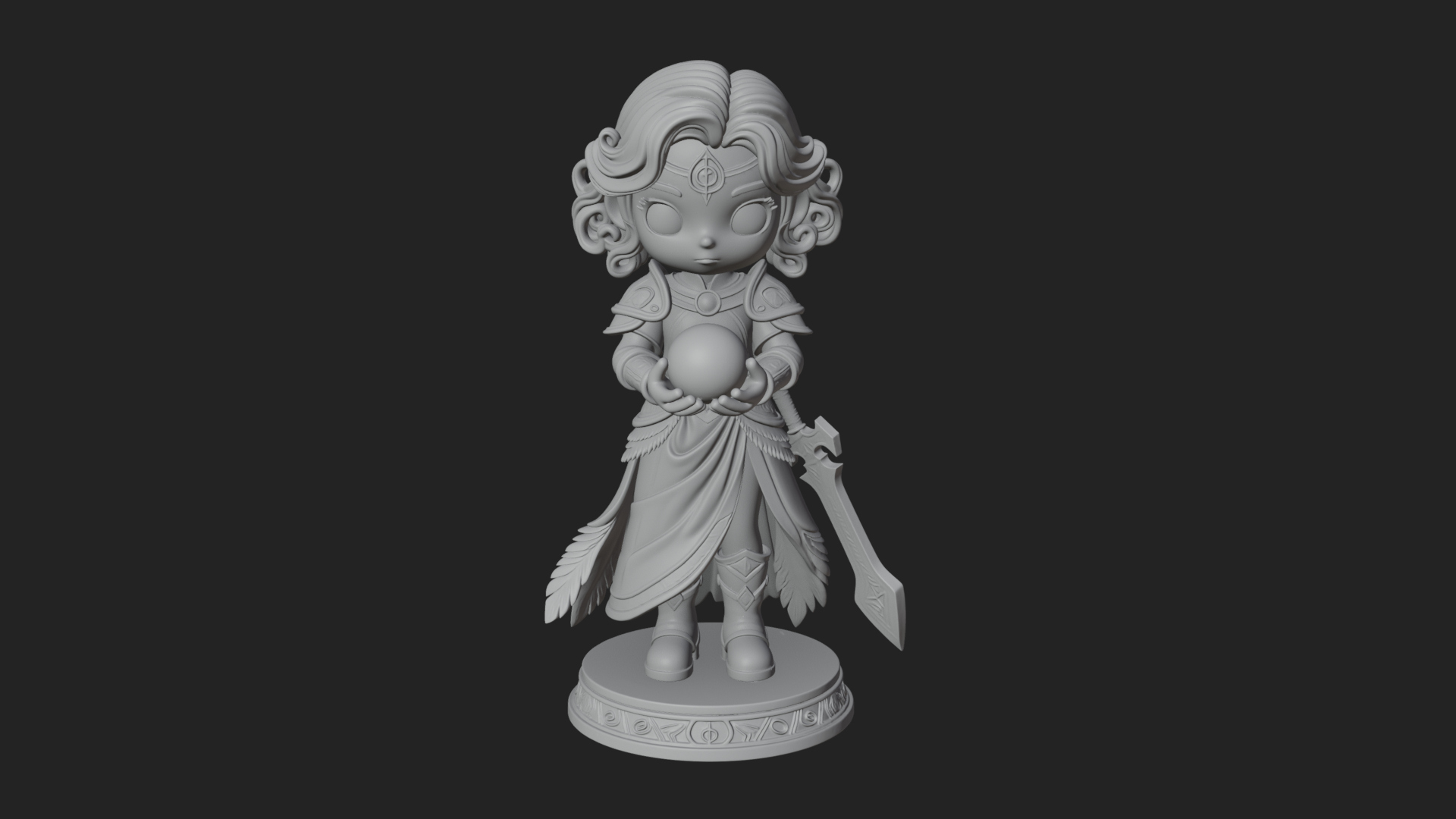 Chibi Sorceress with Orb Statue Design 1 3D Print Model 3D Model