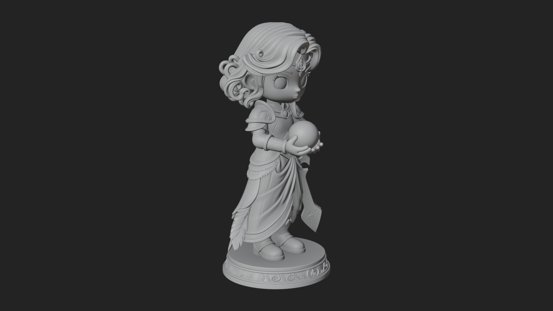 Chibi Sorceress with Orb Statue Design 1 3D Print Model 3D Model