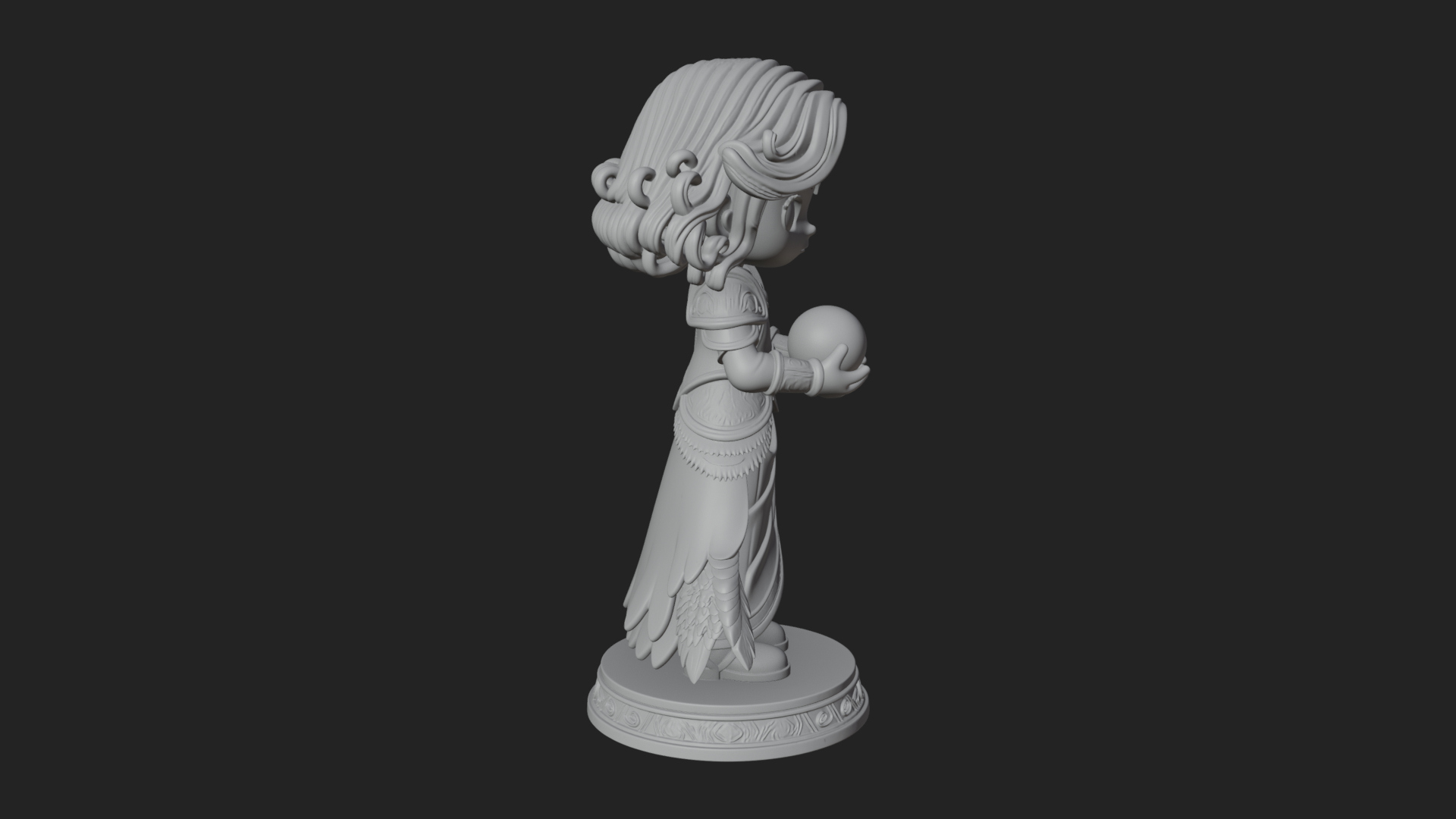 Chibi Sorceress with Orb Statue Design 1 3D Print Model 3D Model