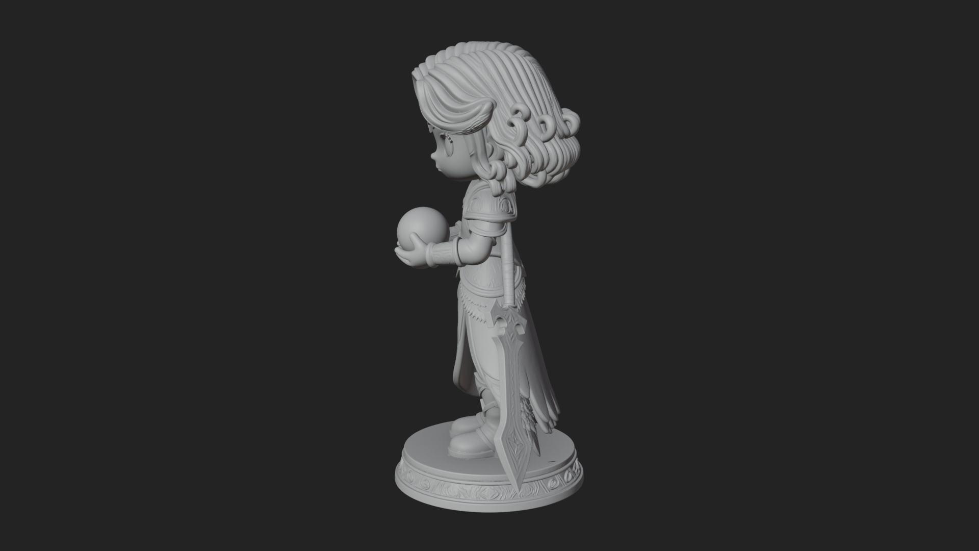 Chibi Sorceress with Orb Statue Design 1 3D Print Model 3D Model
