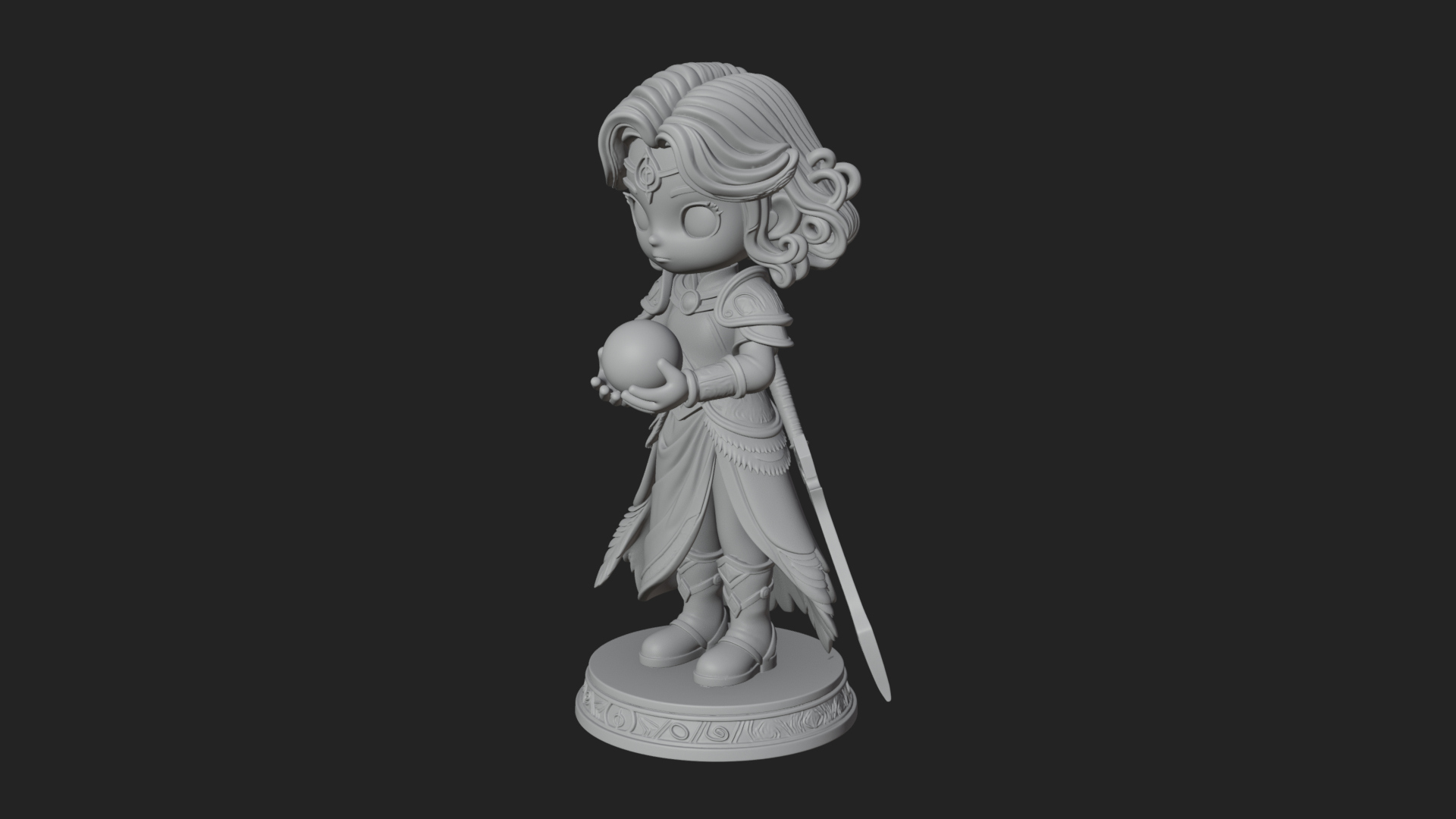 Chibi Sorceress with Orb Statue Design 1 3D Print Model 3D Model
