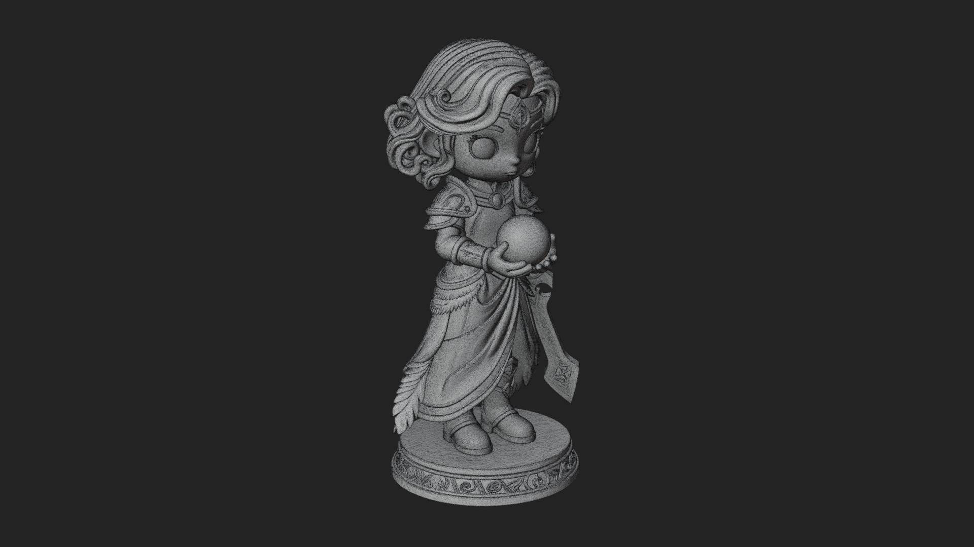 Chibi Sorceress with Orb Statue Design 1 3D Print Model 3D Model