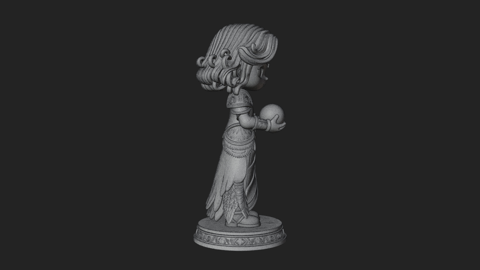 Chibi Sorceress with Orb Statue Design 1 3D Print Model 3D Model