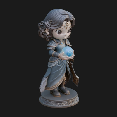 Chibi Sorceress with Orb Statue Design 1 3D Print Model