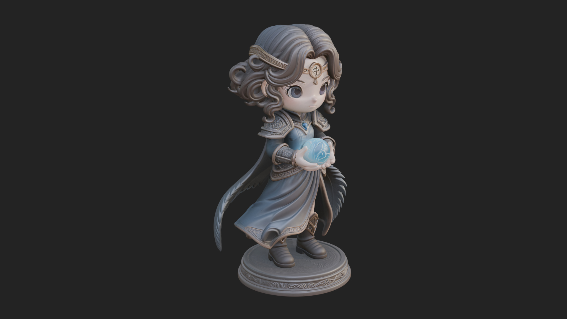 Chibi Sorceress with Orb Statue Design 2 3D Print Model 3D Model