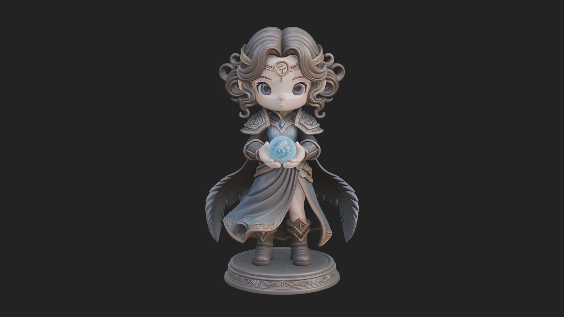 Chibi Sorceress with Orb Statue Design 2 3D Print Model 3D Model