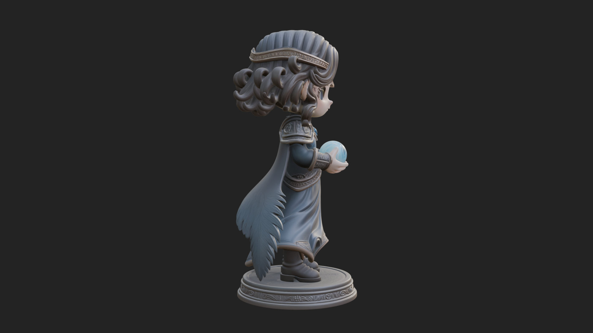 Chibi Sorceress with Orb Statue Design 2 3D Print Model 3D Model