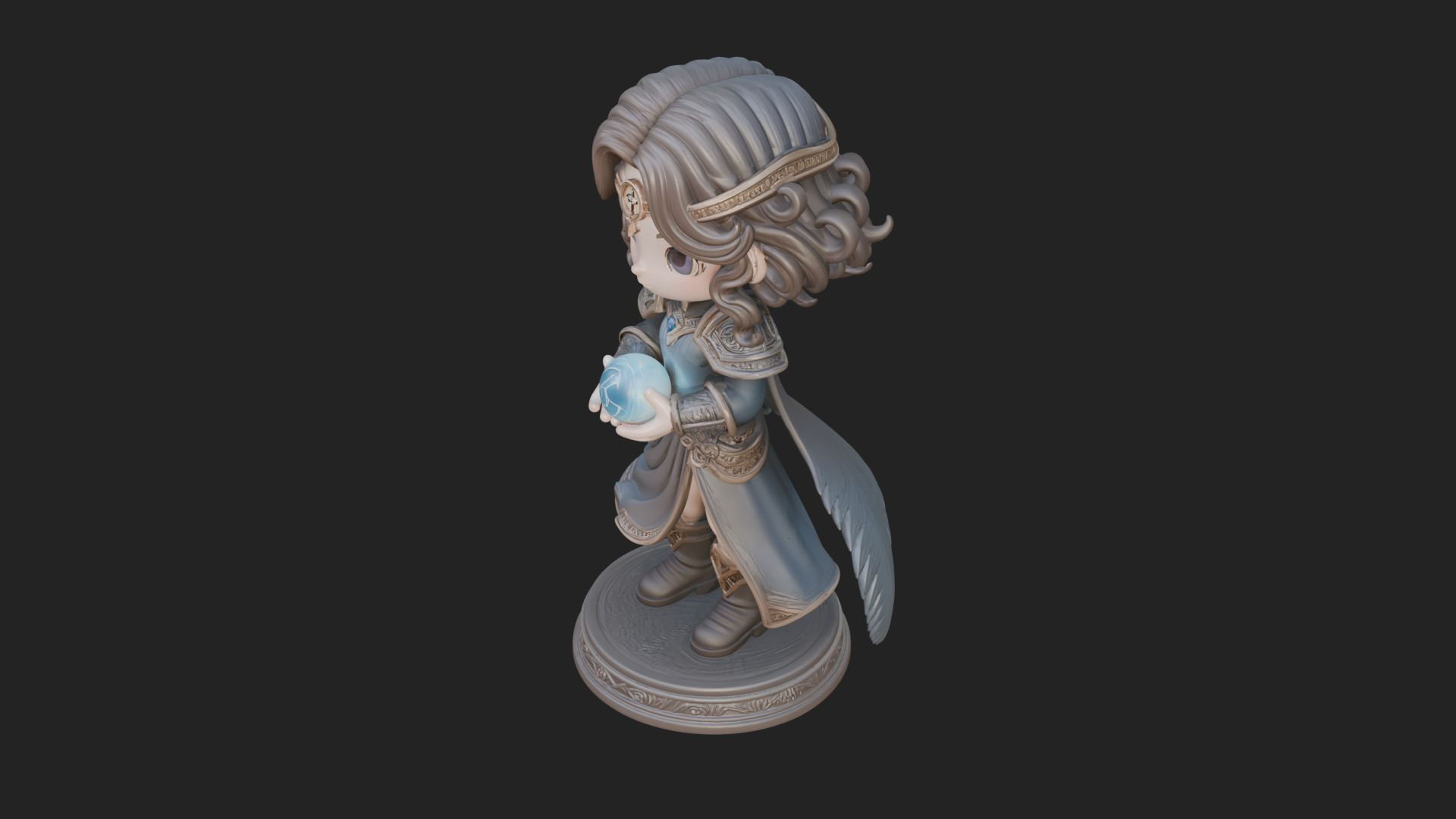 Chibi Sorceress with Orb Statue Design 2 3D Print Model 3D Model