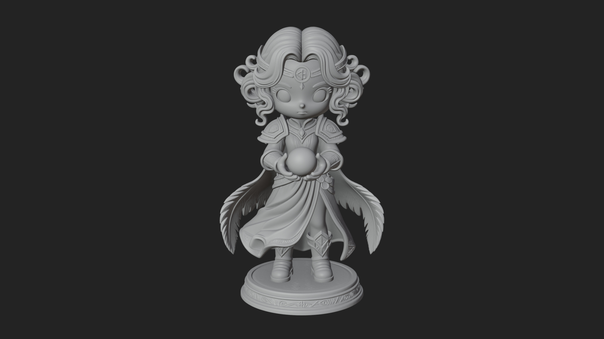 Chibi Sorceress with Orb Statue Design 2 3D Print Model 3D Model