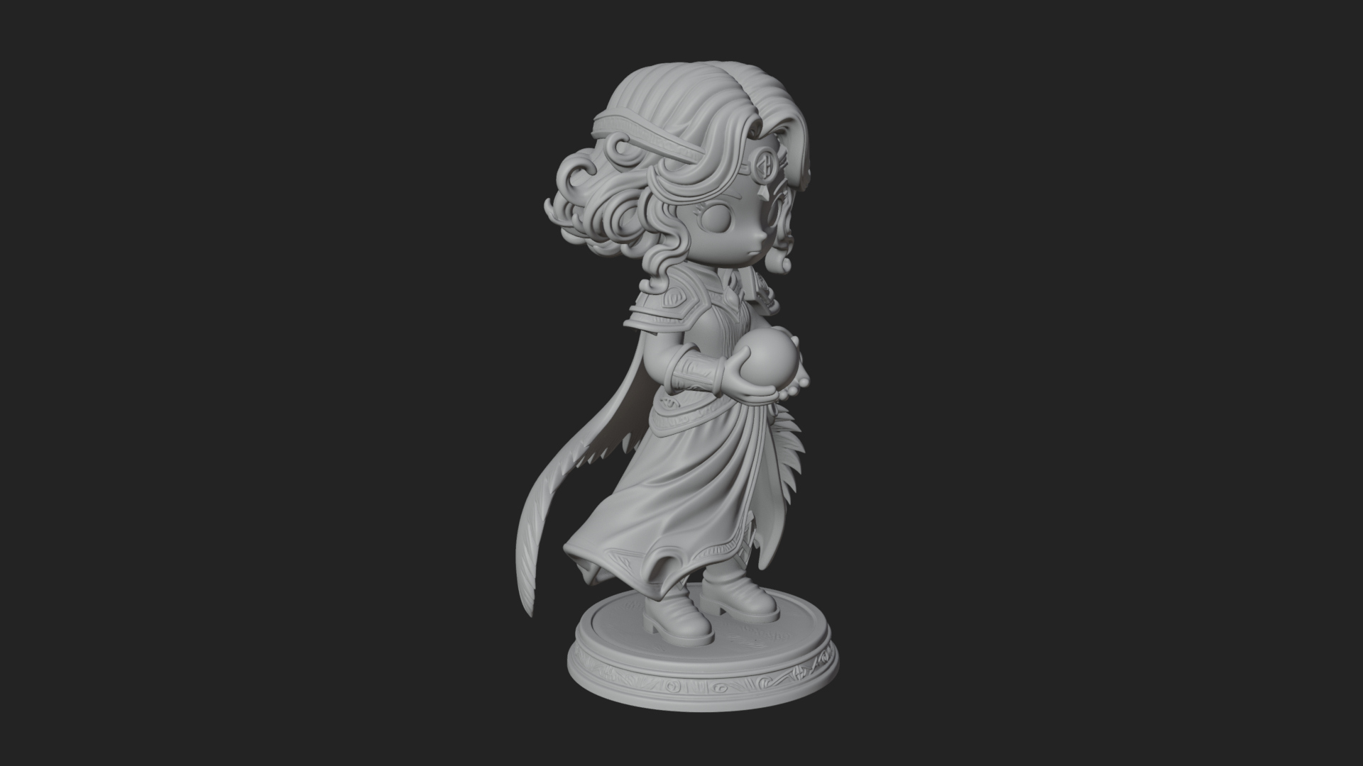Chibi Sorceress with Orb Statue Design 2 3D Print Model 3D Model